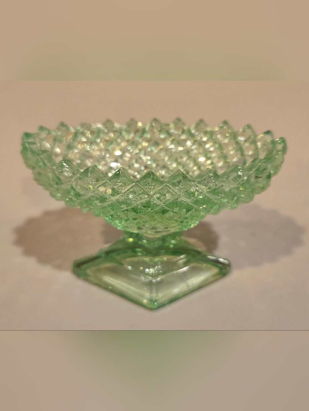Vintage Fenton Diamond Hobnail Trinket Dish In Light Green